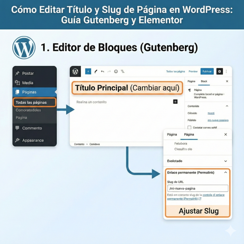 6 Pasos para cambiar título y slug en WordPress 2 Editar Título De Subpágina Para Cambiar Título Y Slug En Wordpress